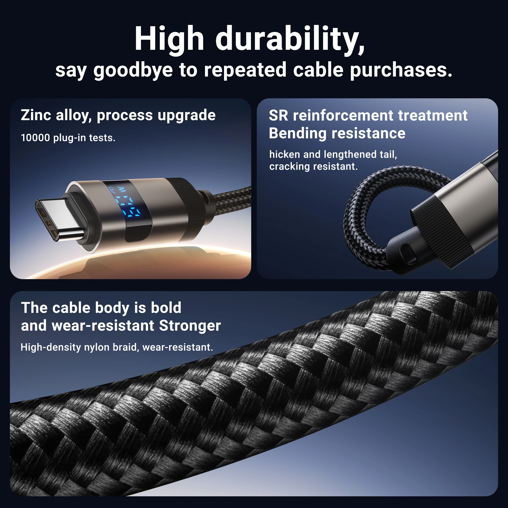 ACEFAST 내구성 USB C to C 3A 휴대폰 고속 충전 케이블, 삼성 S23 S24 60W LED 디지털 디스플레이, 노트북용 1.2M 유선 코드