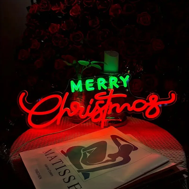Merry Christmas Neon Sign Festive Wall Hanging Plastic 5/12V USB Powered Switch Control Multi-Purpose Holiday Lighting Decor