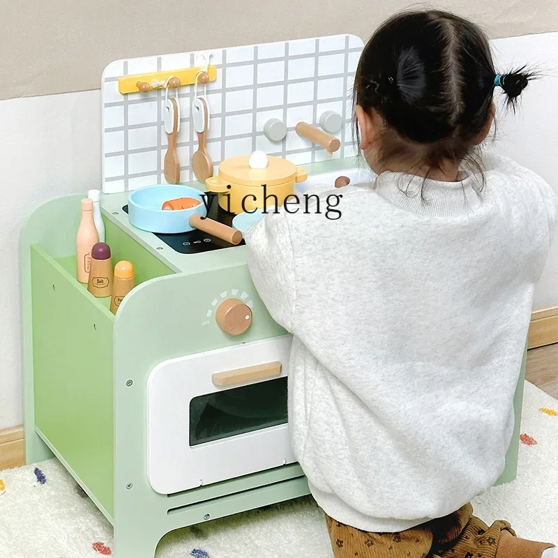 ZC Simulação Cozinhar Brinquedos Crianças Bebê Pequeno Terno de Cozinha Pequeno Fogão Armário de Cozinha de Madeira