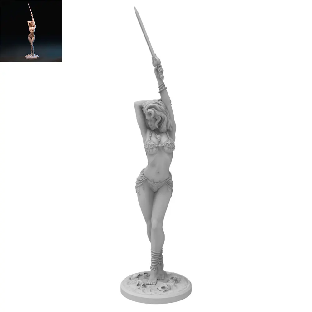 1/24/12/6 A fit female warrior wielding a sword, a sexy girl resin model kit, 3D printed gray statue, unpainted and unassembled.