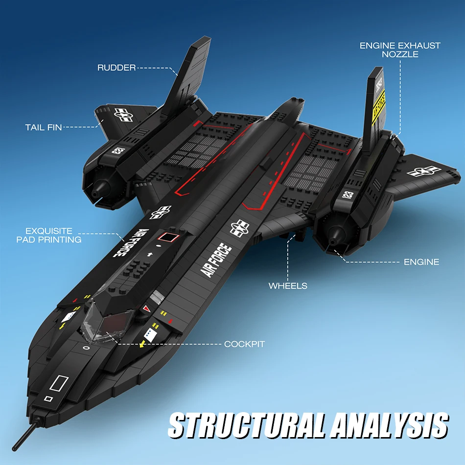 MOC SR-71 Blackbird Reconnaissance Aircraft Building Blocks US Air Force Airplane Fighter Assembly Bricks Toy Kids Gift for Boys