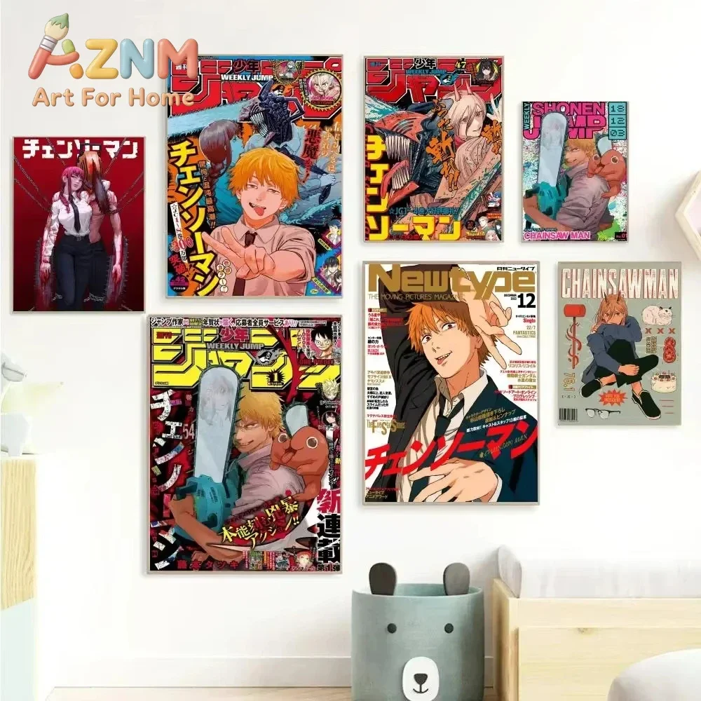 AZNM Chainsaw Man Anime Canvas Wall Art Denji Pochita Weekly Jump Magazine Cover Canvas Print Bedroom Home Decor Poster