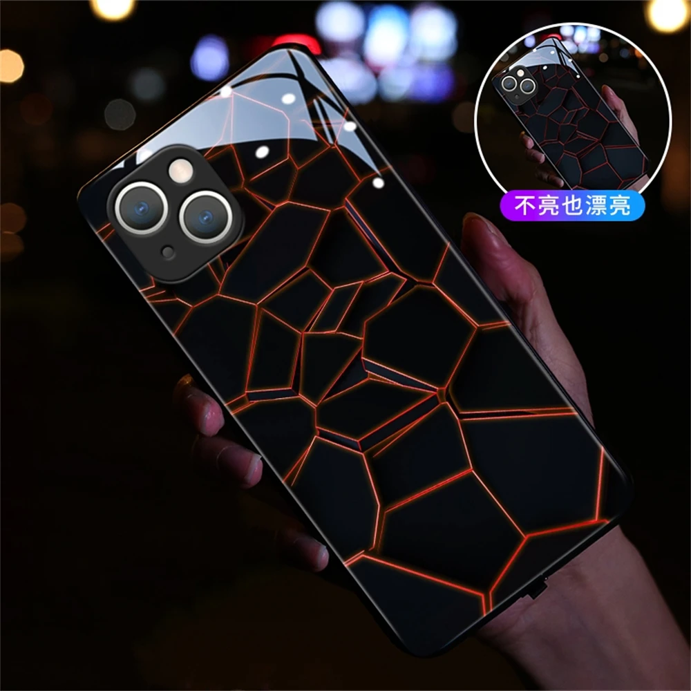 

2025 Luxury Geometry LED Light Glowing Luminous Phone Case For iPhone 16 E 15 14 13 12 11 Pro Max X XR XS Plus SE