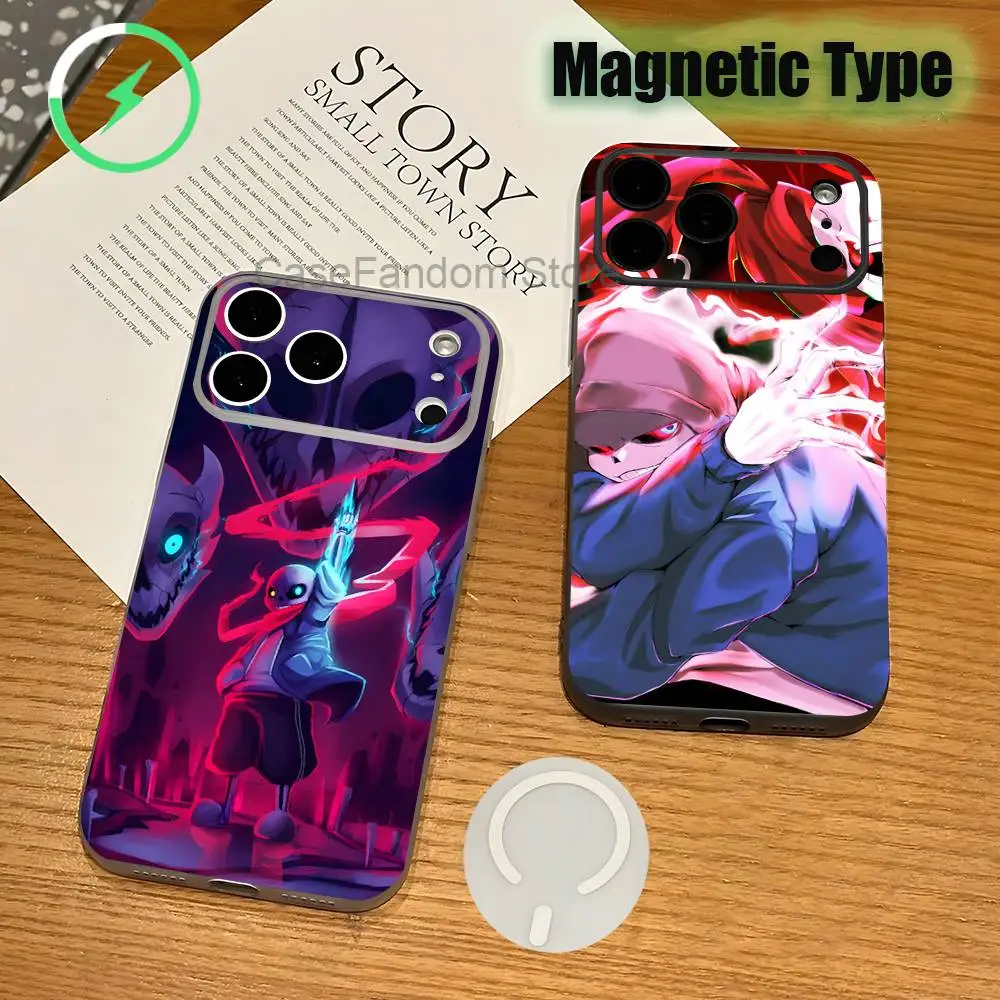 

F-Fell Ink Sans U-Undertale For iPhone 17,16,15,14,13,12,11,Pro,Max,Plus Magnetic Wireless Charging Transparent White Phone Case