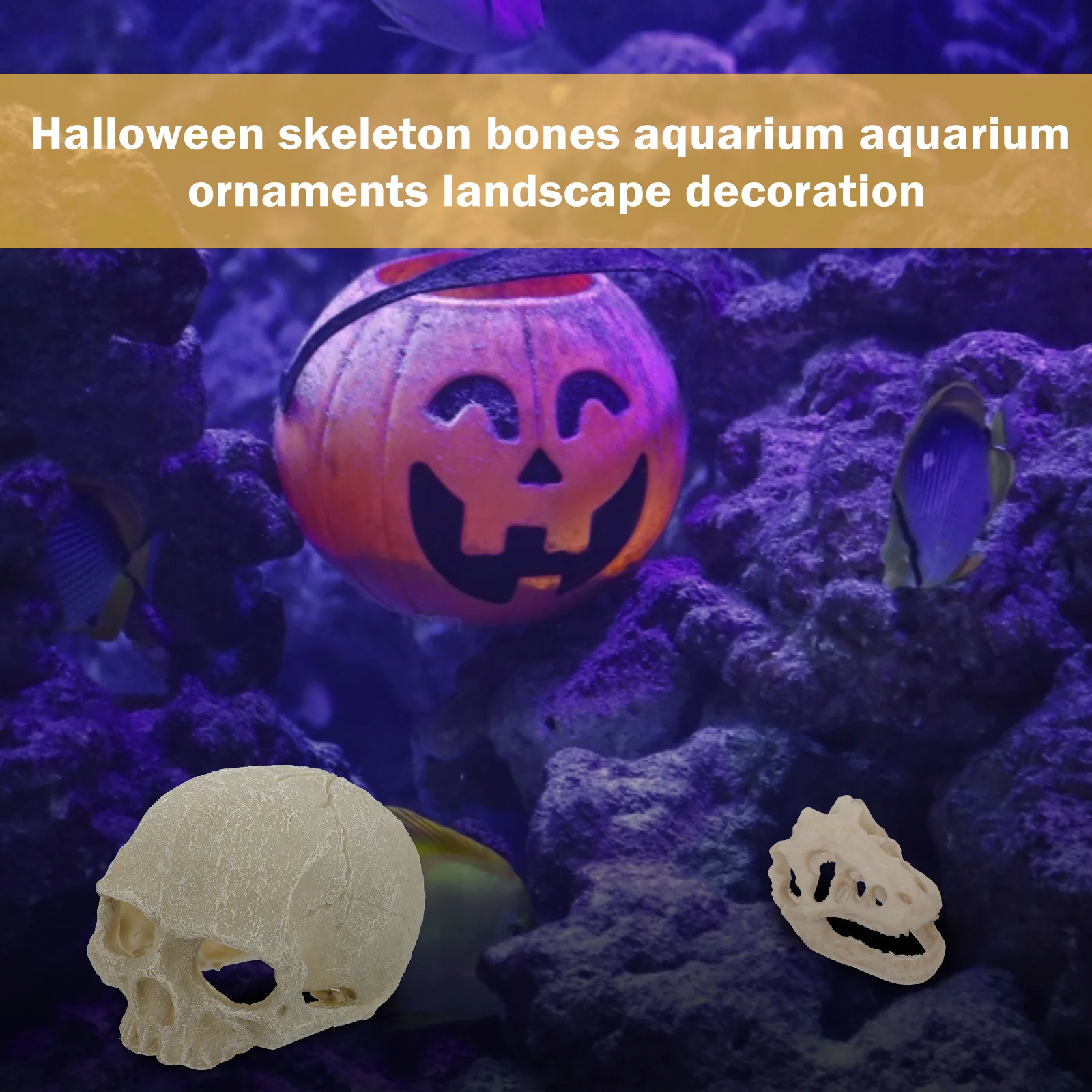

2Pcs Skull Shape Aquarium Decoration Resin Fish Tank Landscape Ornament Artificial Resin Skull Fish Hideout Cave