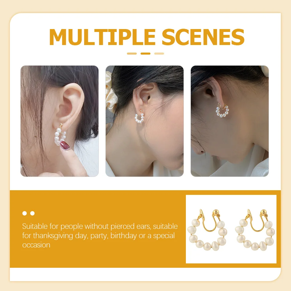 

Pearl Hoop Earrings Cuff for Women Clip on Clip-on Vintage Clips White Miss