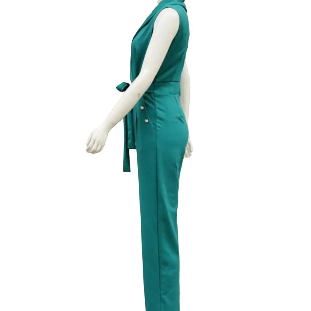 

Lady Business Jumpsuit V-neck Slim Fit Jumpsuit Elegant V Neck Jumpsuit with Lace-up Strap Wide Leg Design for Women Formal