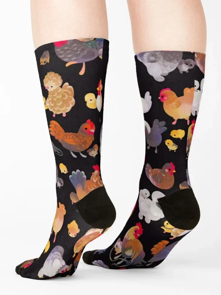 Chicken and Chick - Calcetines oscuros hockey de lujo Calcetines deportivos florales Hombre Mujer
