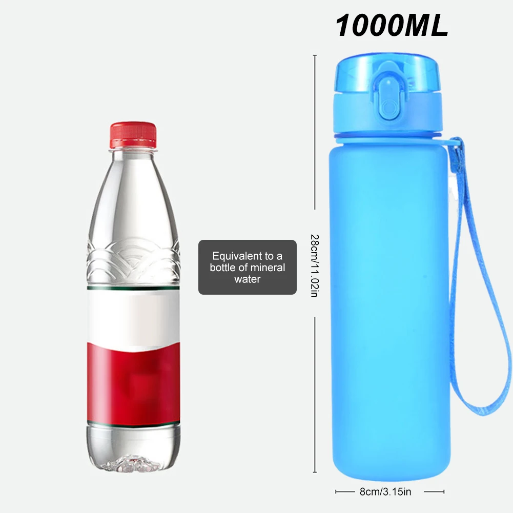 1000ML Sports Water Bottle Shaker with Strap Outdoor Travel Portable Leakproof Drinkware BPA Free Drink Bottle for Gym Sports