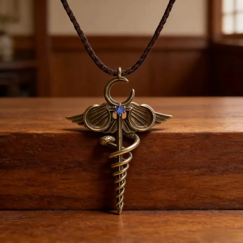 

Star Moon Snake Staff Retro Clavicle Chain Triple Moon Spirit Snake Wrap Pendant Creative Wings Men's and Women's Same Necklace