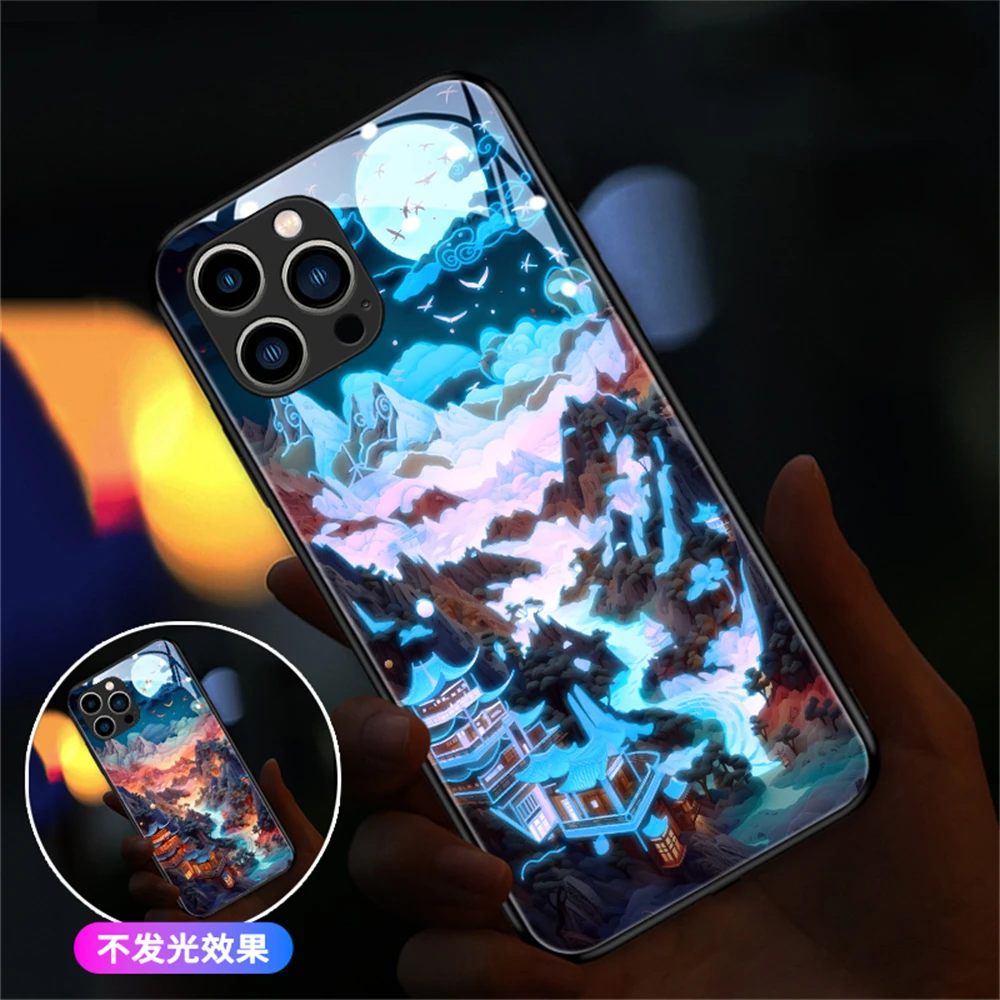 Traditional Landscape Design LED Phone Cover For Samsung S23 S22 S21 S20 FE Note 10 20 Plus Ultra A54 A14 A53 A52 A71 Glass Case