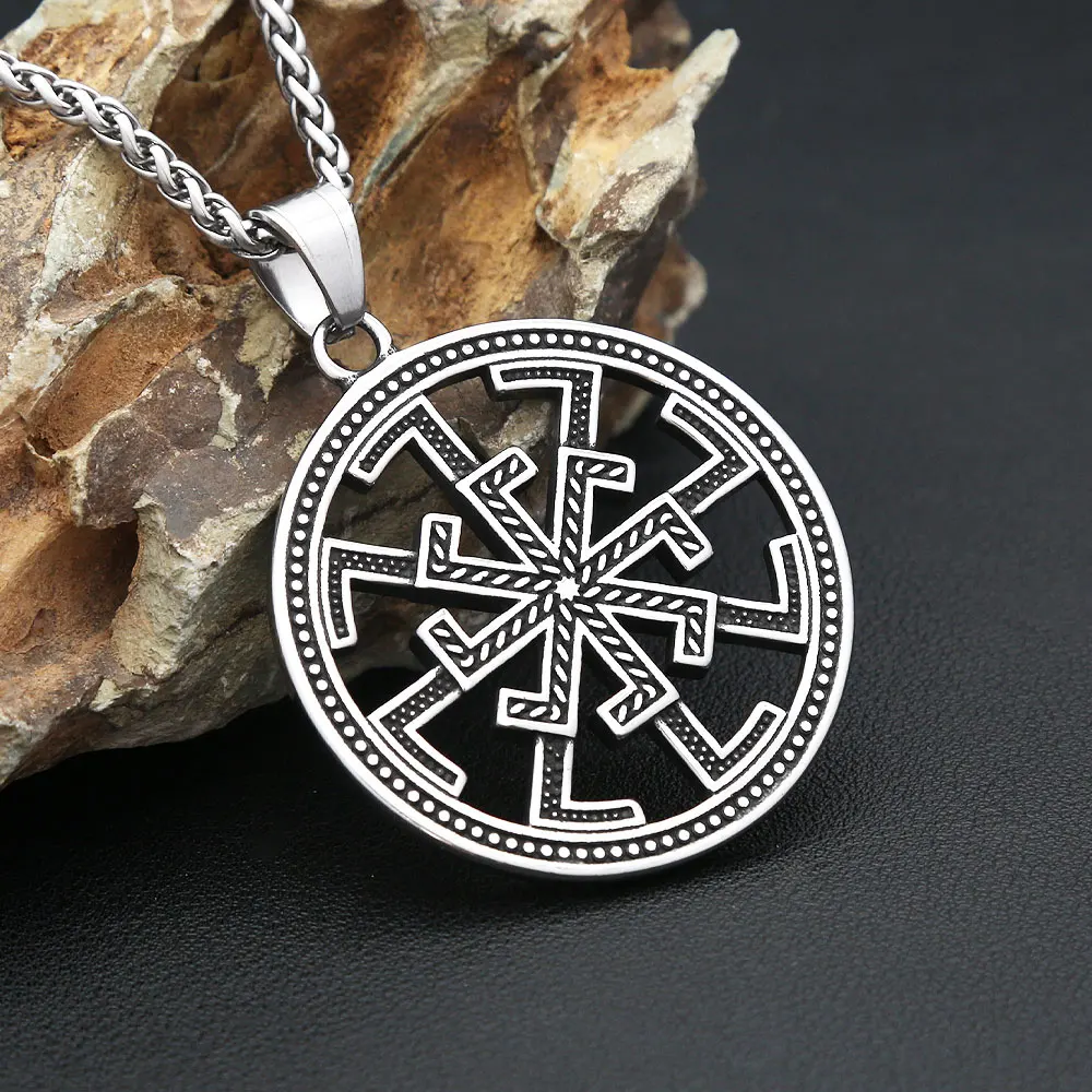 Fashion Vintage Viking Celtic Knots Pendant Stainless Steel Slavic Kolovrat Symbol Necklaces For Men Nordic Amulet Jewelry Gifts