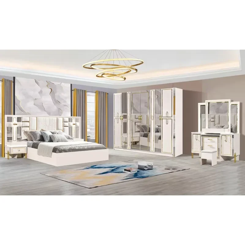 Luxury Italian Style Bedroom Furniture Set with Leather Headboard Modern Master Suite Decor High End Design
