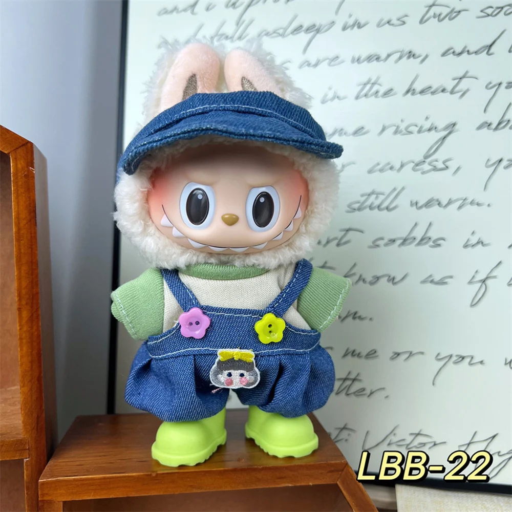 

17cm Labubu Doll Paired with Different Overalls Sets, Clothing Pants Plush Hat Sets Suitable for DIY Clothing Accessories