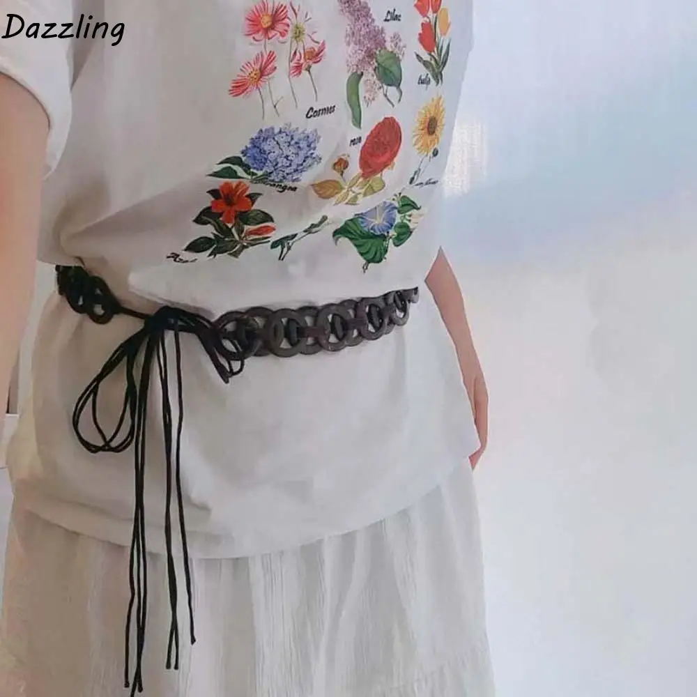 

Fashion Coffee Coconut Shell Woven Belt Adjustable Long Beaded Waist Chain Polyester Jeans Decor Retro Tassel Waist Chain Women