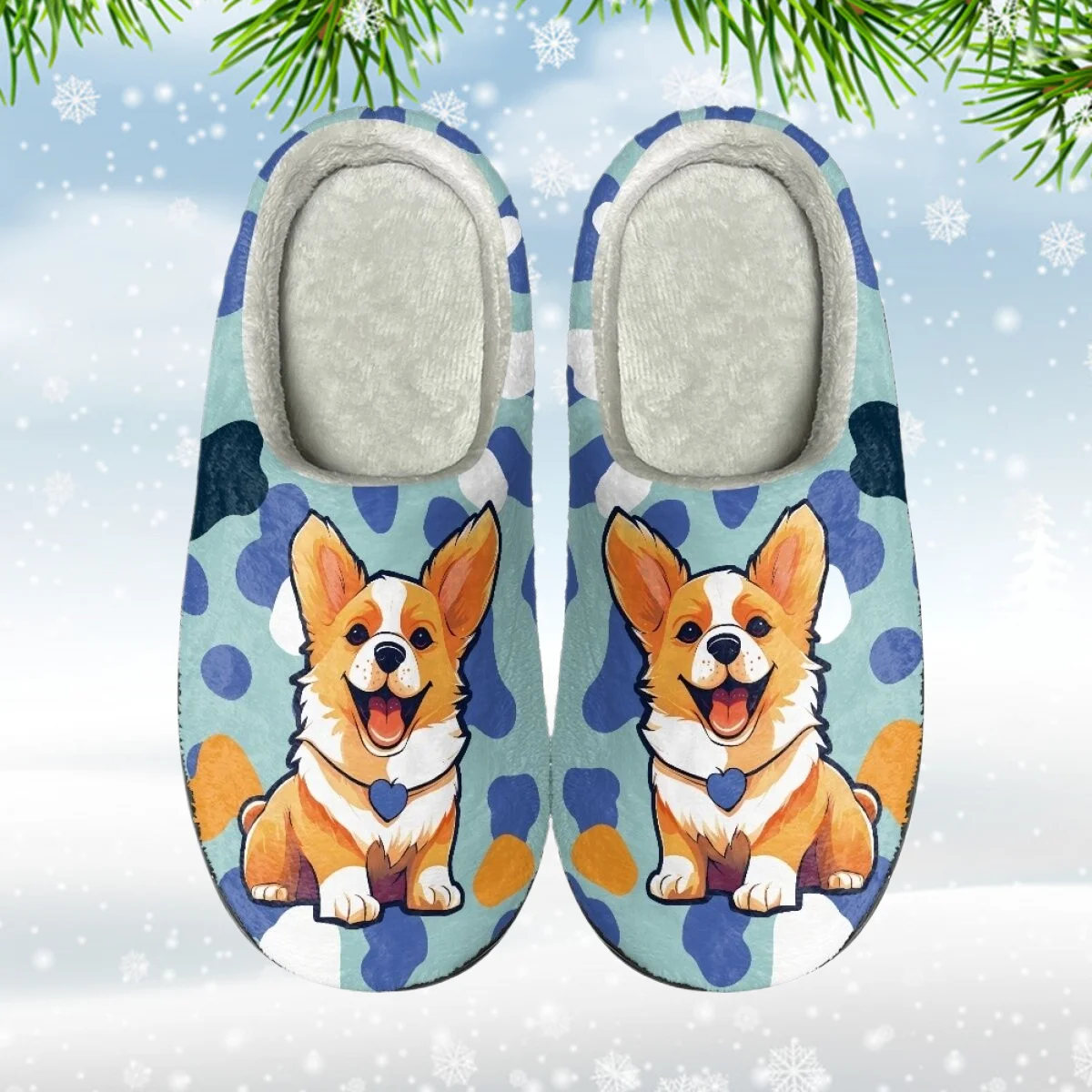 INSTANTARTS Corgi Camouflage Print Female Men Cotton Slipper Winter Warm Slip-on Home Slides Comfort Indoor Flats for Dogs Lover