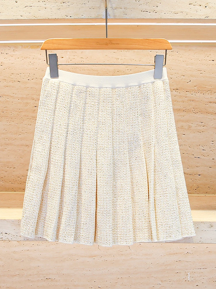 

Sandro Sivos Spring 2025 High Waist ort Bouclé Skirt Women's Faion Commute Bright Tead Pleated A-Line Skirt
