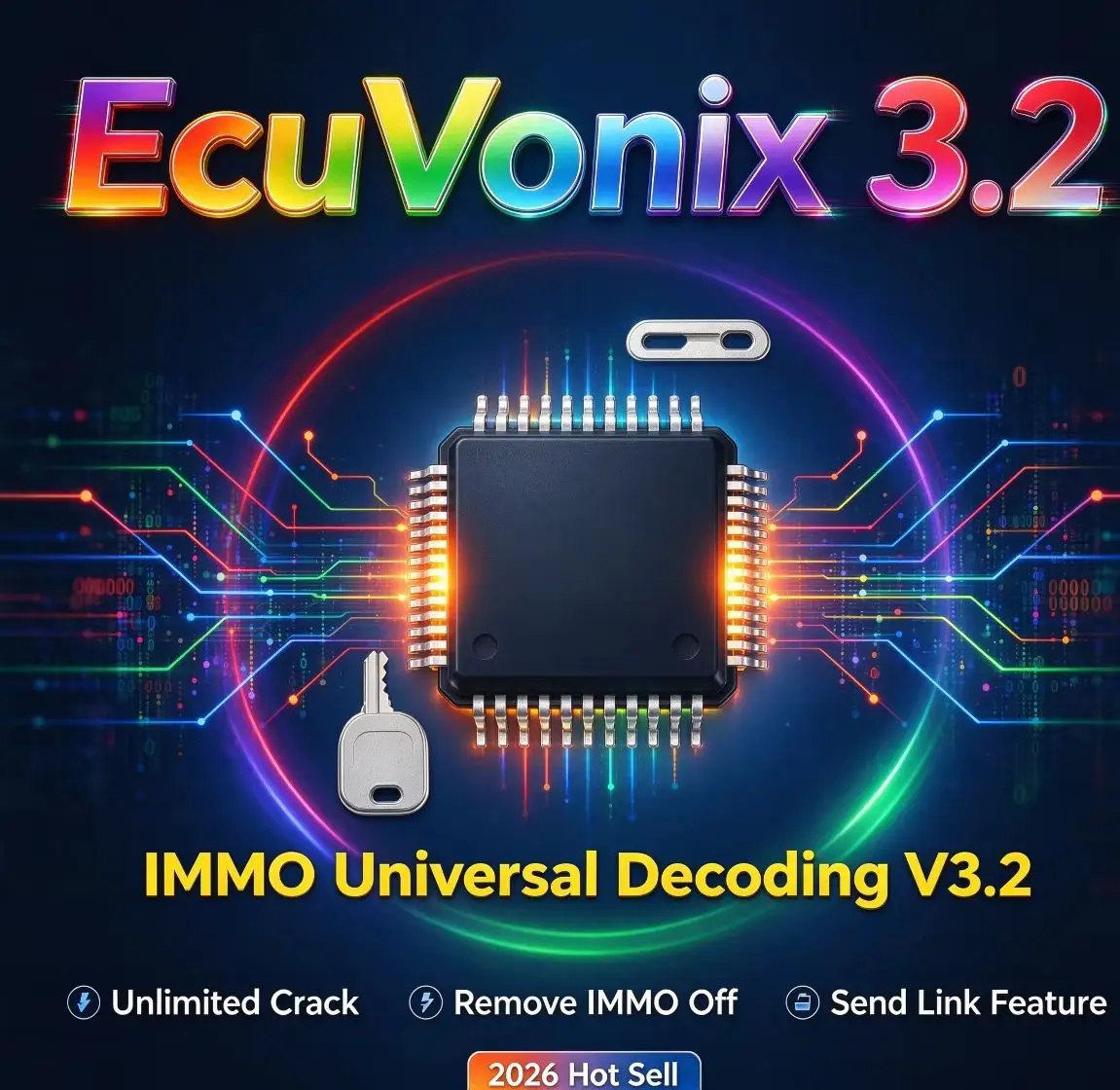EcuVonix 3.2 IMMO Universal Decoding V3.2 2026 Hot Sell Car Keygen Unlimited Crack Remove IMMO off with Send Link Feature