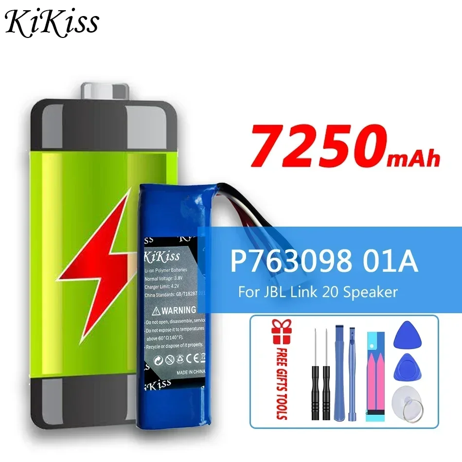 KiKiss High Capacity 7250mAh P763098 01A Battery for JBL Link 20 Link20 Speaker Batteries + Free Tools