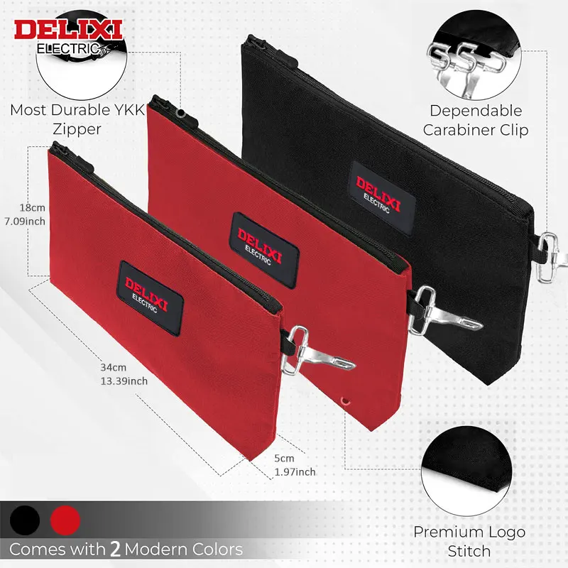 Bolsa de ferramentas elétrica DELIXI com zíper, bolsa de armazenamento pequena de 13,39 polegadas * 7,09 polegadas, bolsa de acabamento de armazenamento multiuso prática, bolsa de trabalho