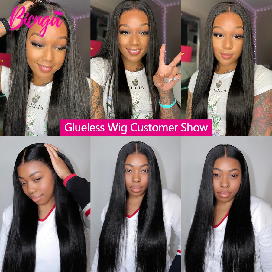 6x4/4x4 Straight Glueless Wig Human Hair Ready to Wear and Go Human Hair Wigs for Women 24 26 inch Brazilian Remy Hair No Glue