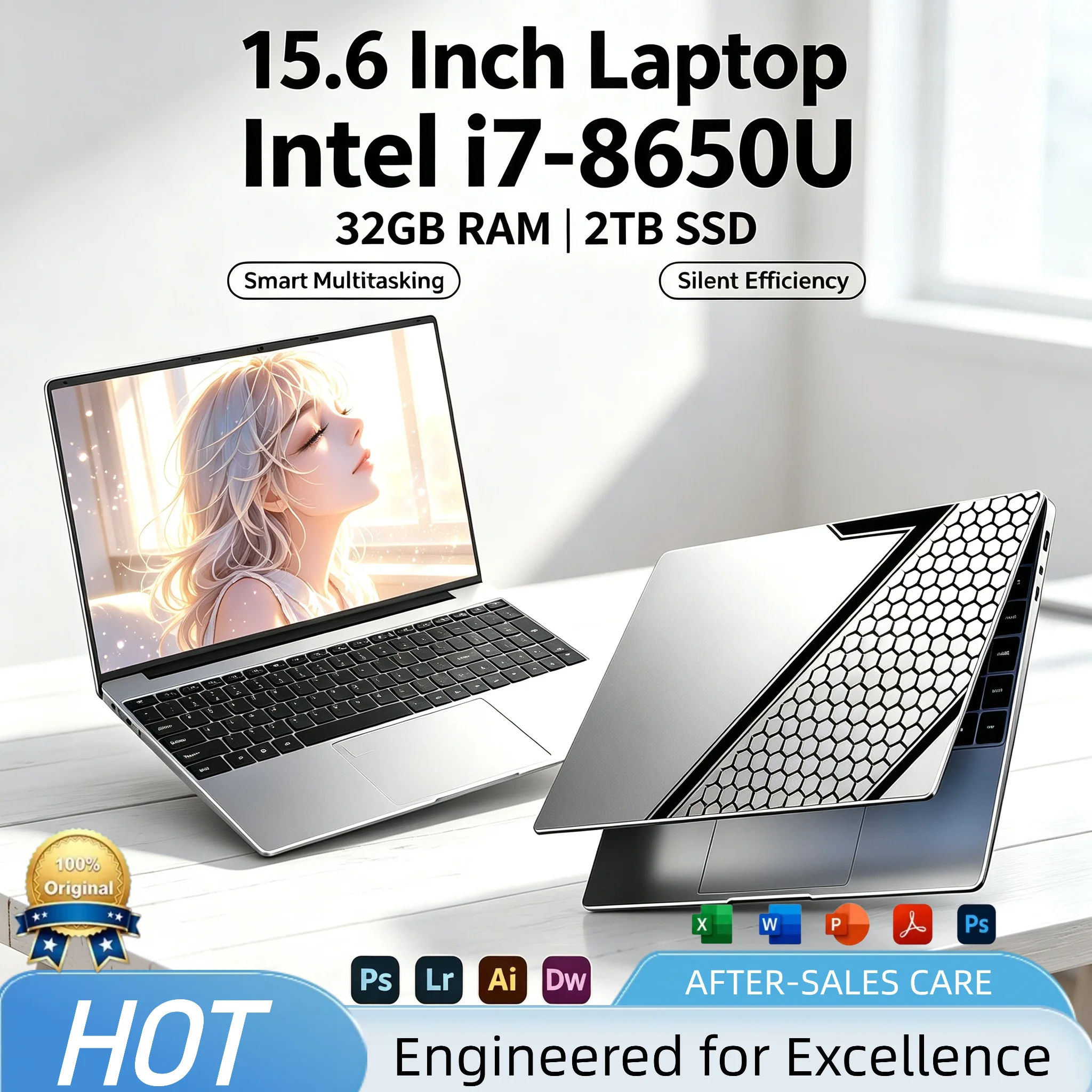 Intel Core i7-8650U 15.6 Inch Laptop 4C8T 4.2GHz 8MB Cache Slim Fingerprint Backlit Keyboard 16GB 2TB SSD High Performance Pro