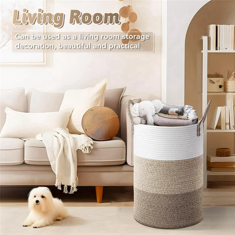 

Складная корзина для грязной одежды, детская игрушка, корзина для белья из хлопковой веревки, используется для одежды, игрушек, хранения.-B91B