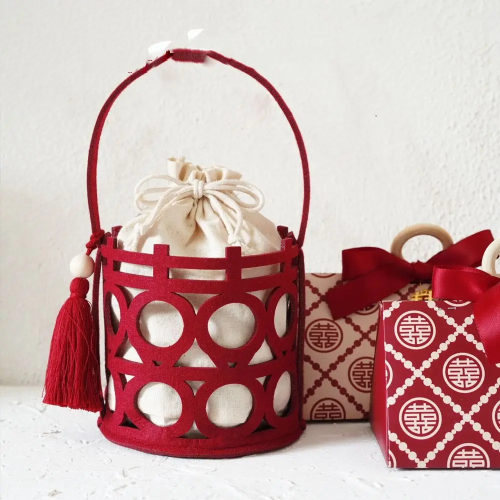 Chinese Style Red Portable Gift Felt Organizer Handbag Wedding Candy Bag Handle Bag Wedding-favor Gift Package Bag