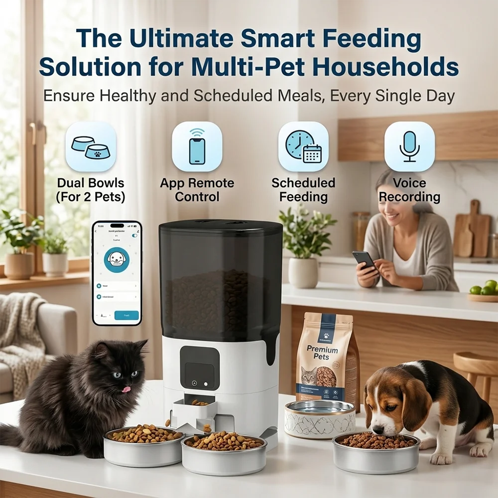 カメラ付きスマートペットフィーダー 7L 自動犬猫用フードデ - Smart Pet Feeder Camera 1080P Wifi のレビューと価格