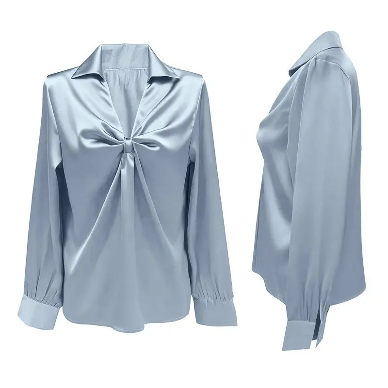 

CYL-Элегантная женская блузка из атласа с воротником-хомутом, с длинным рукавом, офисная рабочая рубашка, шелковый топ
