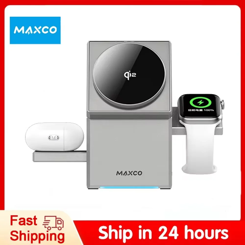 Qi2 3 in 1 Wireless Charger with Auto-Rotating Magic Cube Dock for IPhone 16 15 14 Pro Max AirPods and IWatch Fast Charging