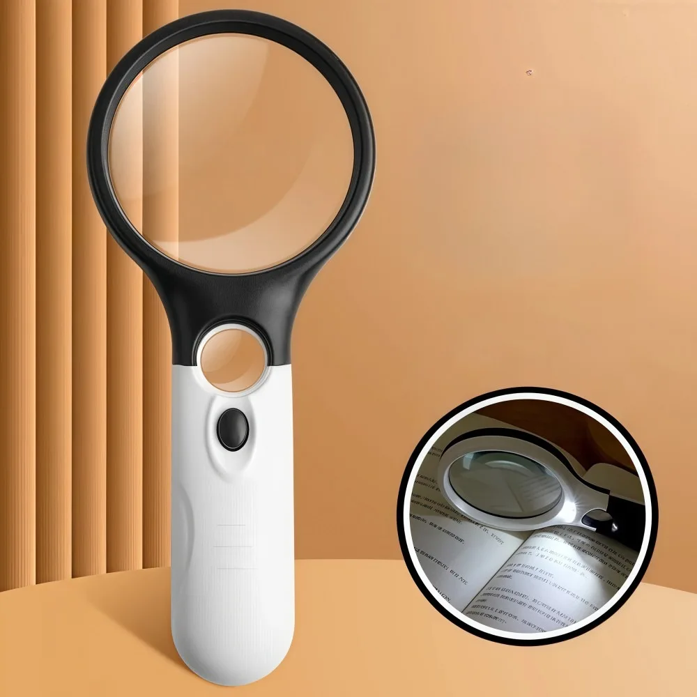 Handheld 45X Magnifying Glass Double Lenses 3LED Light Jewelry Loupe HD High Magnification Coins Stamps Magnifier