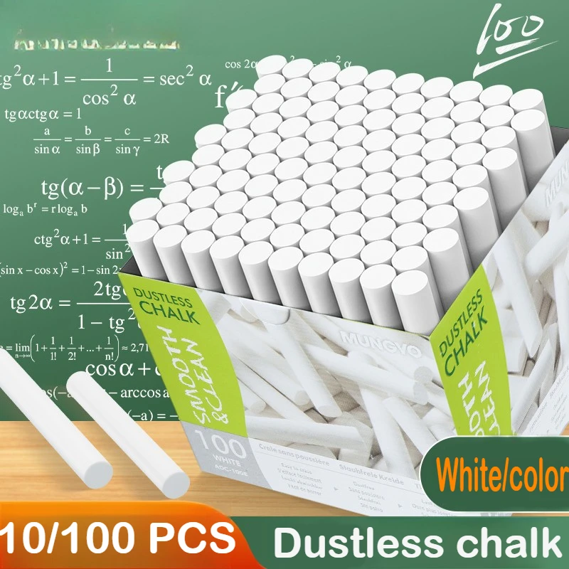10/100 PCS Dustless Chalk Colored / White Non-Toxic Dust-Free Vibrant Blackboard Teachers Office School Supplies Stationery