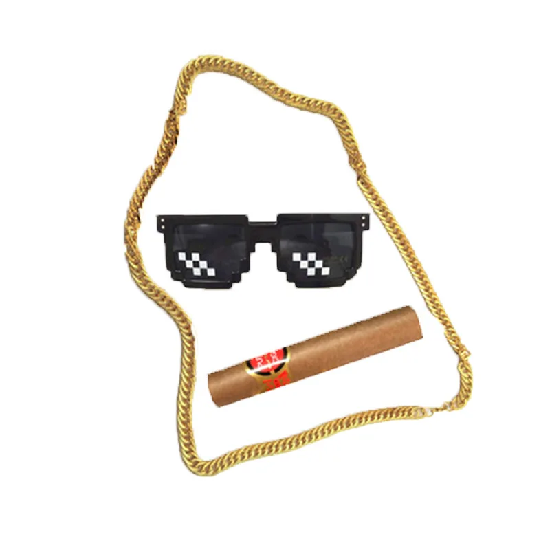 Fun Mosaic Glasses Anti True Cigar Stainless Steel Vintage Gold Chain Trick Set Christmas Costume Party Decompression Toys