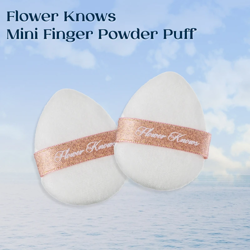 Flower Knows Mini Finger Powder Puff, polvo de maquillaje, lindo rubor Puff suelto, súper suave, uso húmedo o seco, 2 unids/lote por paquete