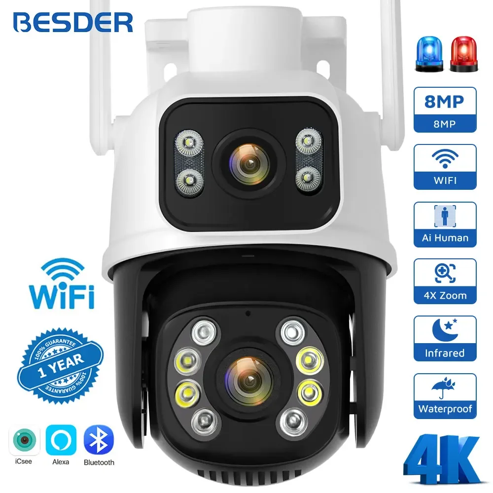 

BESDER 8MP PTZ Wi-Fi камера IP открытый двойной экран обнаружения человека 4MP защита безопасности автоматическое отслеживание камера видеонаблюдения
