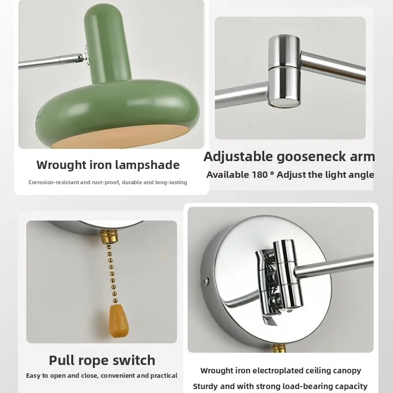 Bauhaus Swing Arm Reading Lamp Cream Nordic Design with Switch for Bedroom Study Living Room