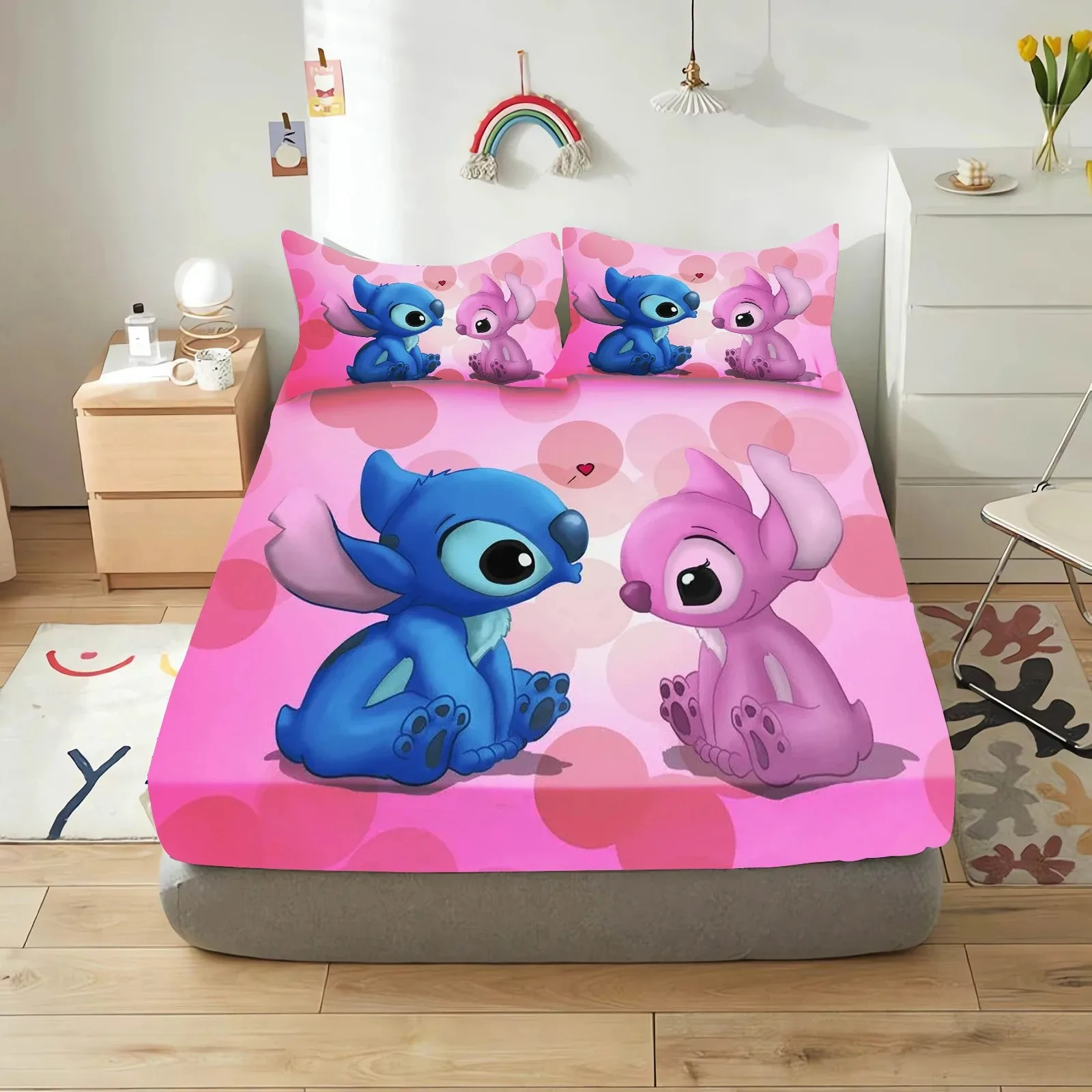 Disney Stitch Fitted Bed Sheet with Elastic Bands Mattress Cover Non Slip Machine Washable 140/160/180/200cm