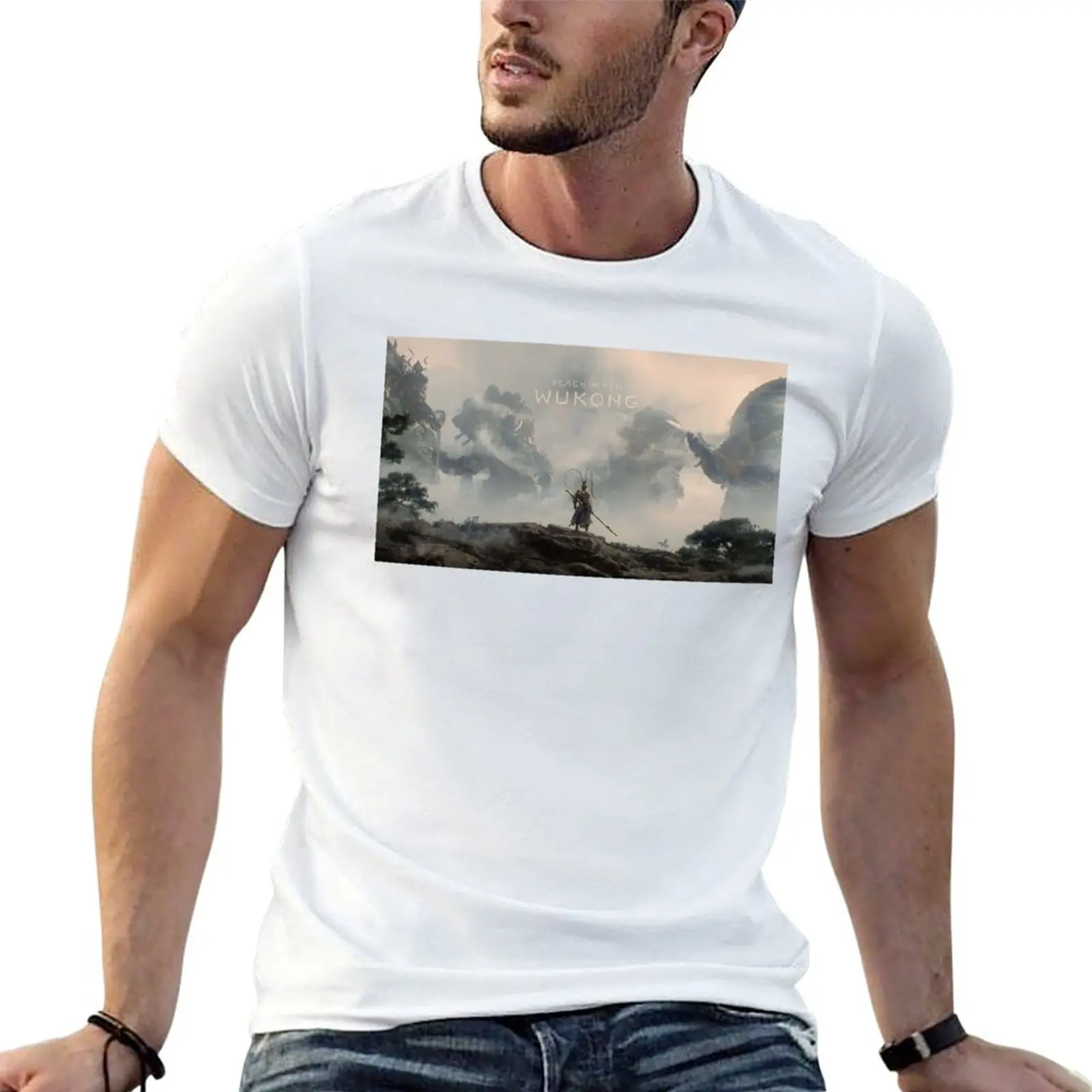 

black for black t-shirt for man t plain myth-wukong cotton package graphic shirts man T-Shirt