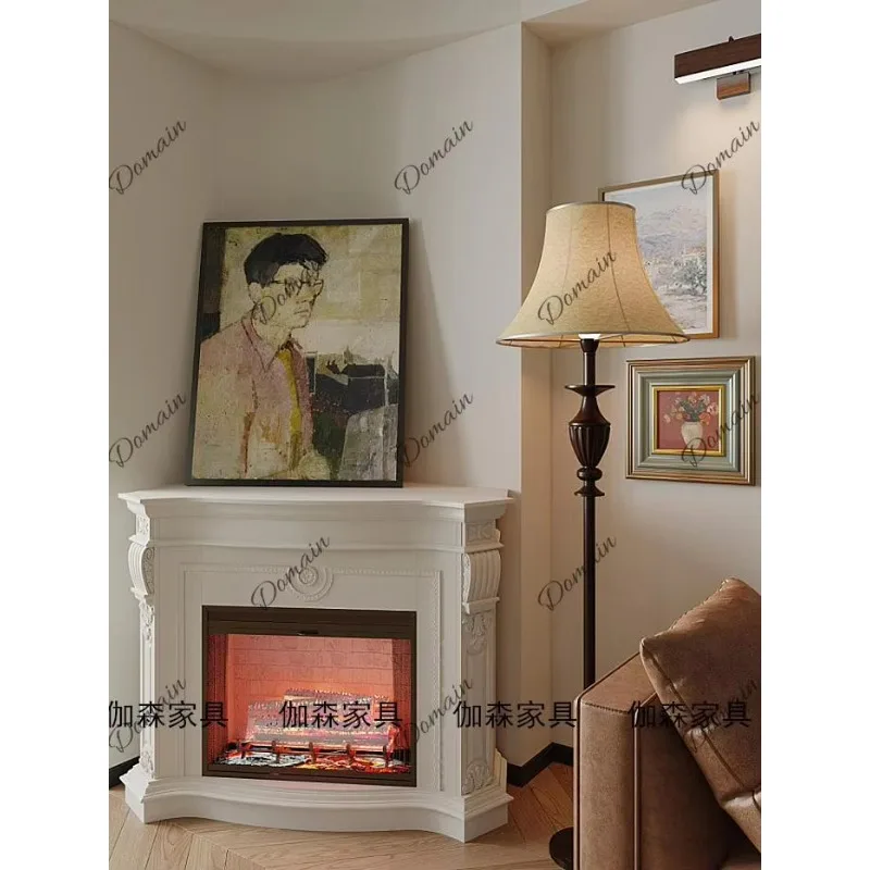 BX French Solid Wood Carving Corner Fireplace Cabinet Light Luxury Simulation Fire Fireplace Decorative Cabinet Retro Design Cor
