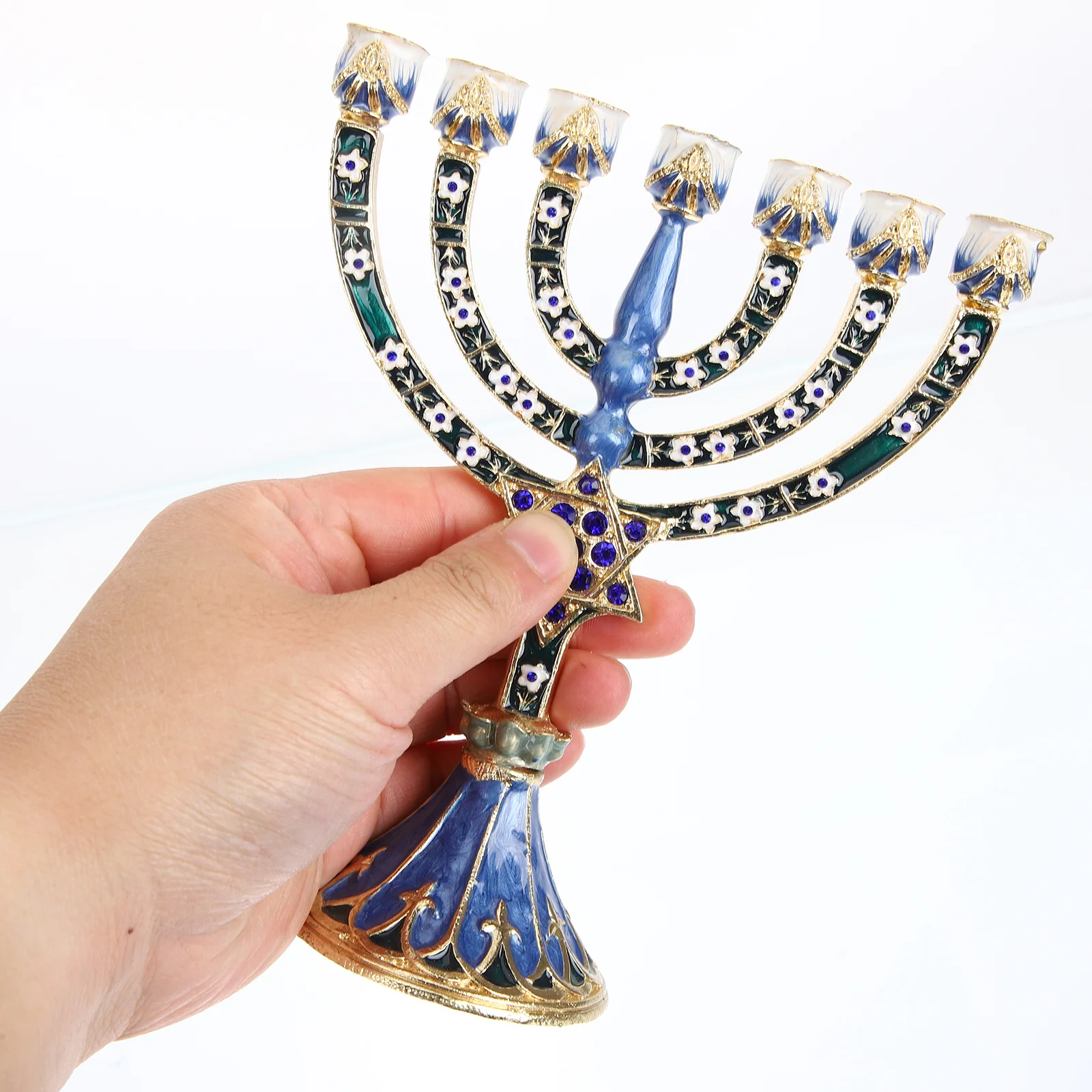 

7 Branches Hanukkah Holder Vintage Style Table Centerpiece Alloy Candlestick for Room Decor Desktop Religious Ornament