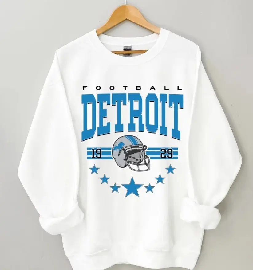 Detroit Football Slogan Female Sweatshirt Vintage Cartoon Football Helmet Print Women Clothes Retro Hot Sale Fashion Girl Tops