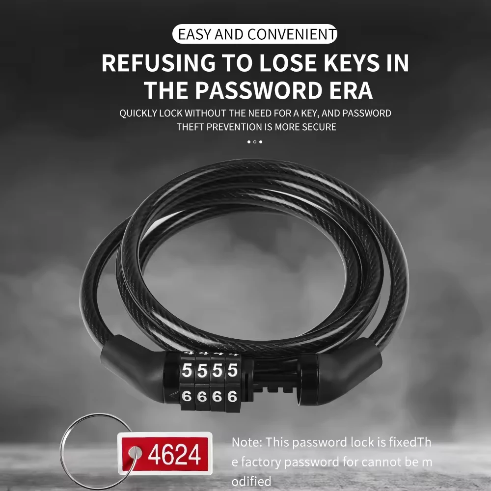 

High Security 4 Digit Combination Bike Cable Lock Long Anti Scratch Cut Resistant Durable Steel Chain Lock for Outdoor Cycling