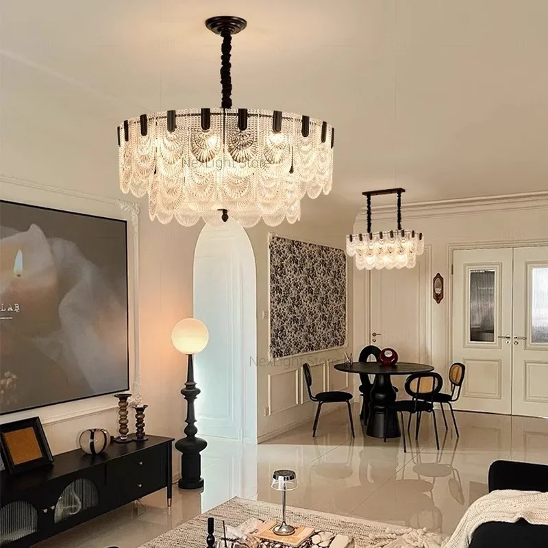 

French retro bedroom light black internet red light living room pendant light dining room light high-end atmospheric glass lligh