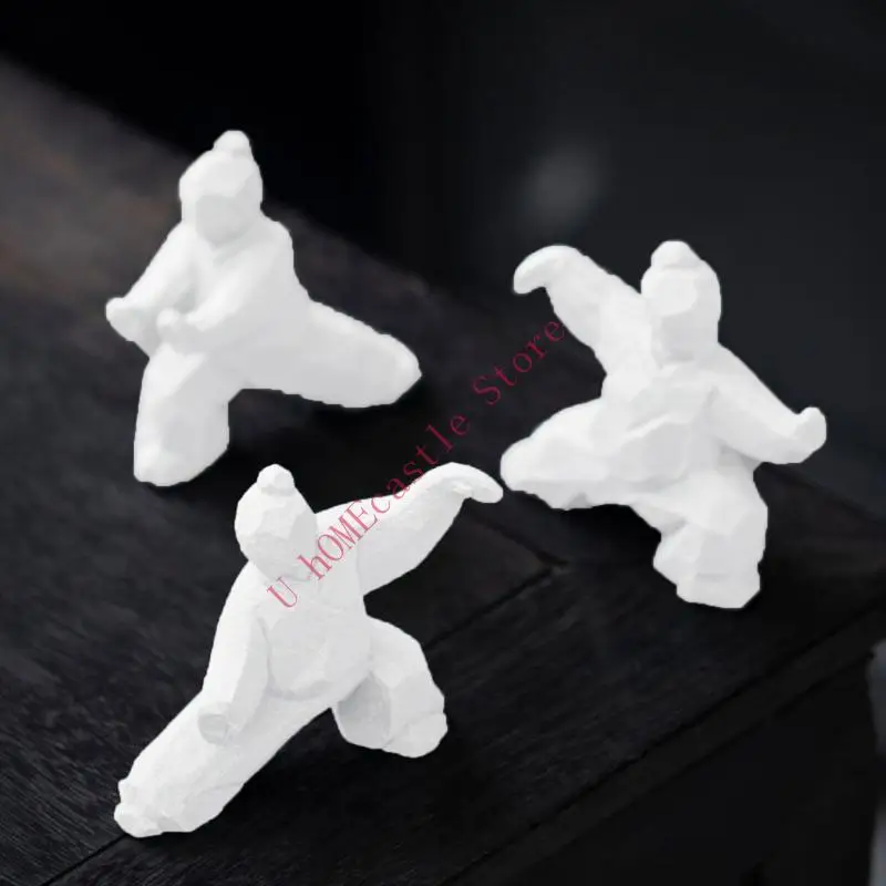 63HF 3Pcs 3D Printed Kung Fu Statues Miniature Martial Art Statues Collectible Gift