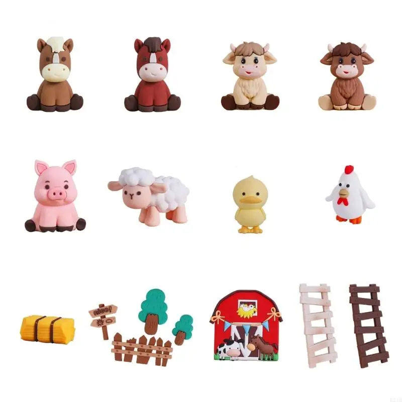 

E21B Farm Animal Cake Top Animals Lamb Ponies Pig Duck for Kids Birthday Decoration