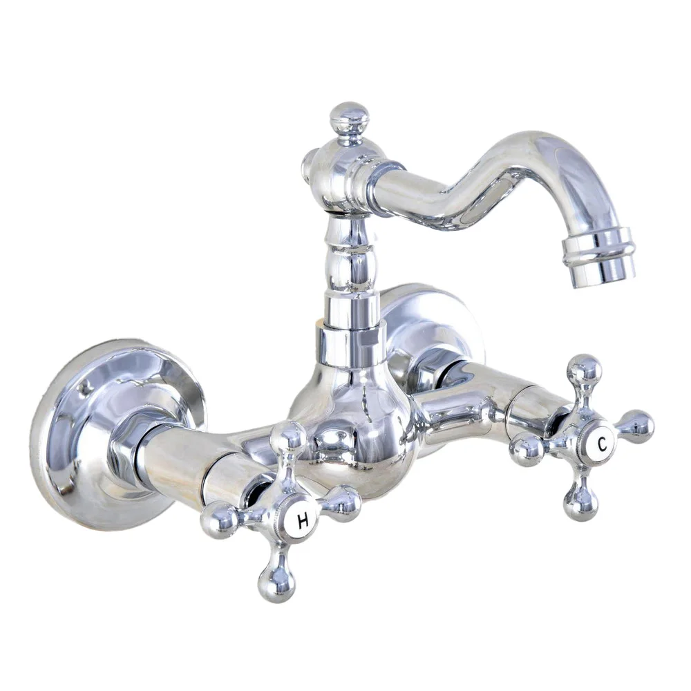 

Chrome Wall Mount Double Handle Bathroom Faucet Vanity Vessel Sinks Mixer Tap Cold And Hot Water Tap tnf583