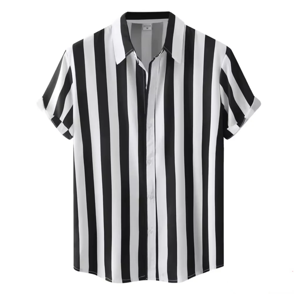 Men's Shirt Summer Clothing Vertical Stripes Graphic 3D Print Shirts Short Sleeve Tops Streetwear Loose Casual Hawaiian Shirts