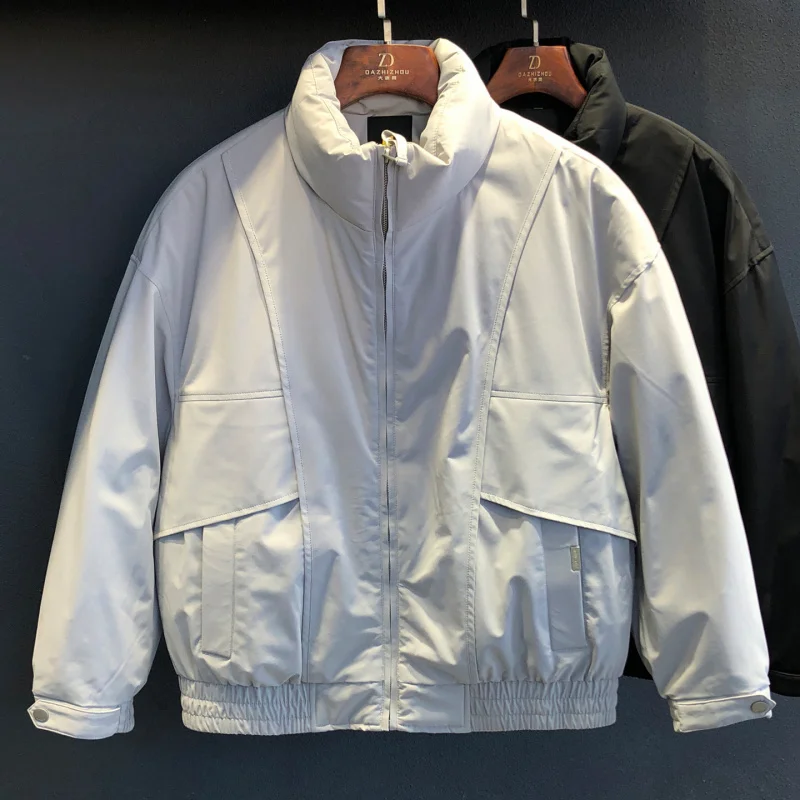Men's new winter down jacket, fashionable stand up collar, solid color, trendy, simple, casual, high-end warm clothes