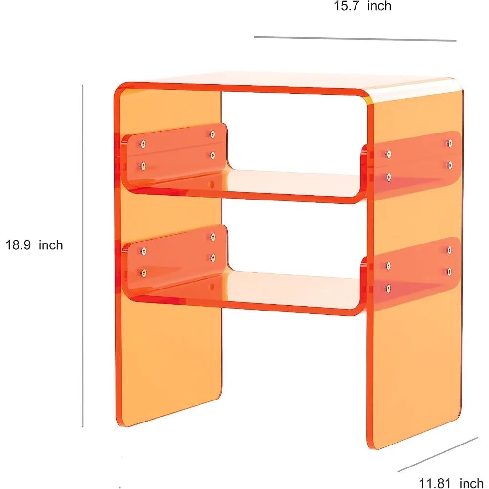 Sleek Acrylic End Table/Nightstand/Bedside Multi-Tiered 3-Level Storage, Space-Efficient 15.7\